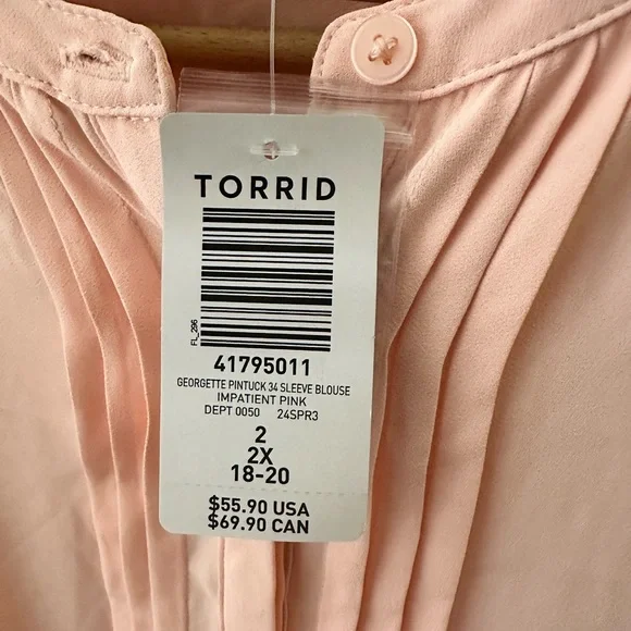 Torrid Pink Long Sleeve Blouse with Mandarin Collar 2X 18/20 New - Picture 5 of 9